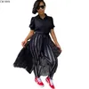 CM.YAYA KVINNER MESH Se om lapptäcke Lång klänning Streetwear Fashion Kort ärm Blusar Maxi Dresses Vestidos 220516