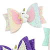 Boutique Unicorn Party Hair Bows Barn Hår Tillbehör Tjejer Barretes Sequins Glitter Bow Kids Fashion Hairclip Gift 5549 Q2