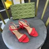 Leather Mid Heel Sandals Party Leather Women Metal Logo Classic Designer Sexy High Heels 7.5cm Suede Block Woman Shoes Size 34-42