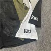 T-shirt kort ärm tyg multicolor lapptäcke broderi kith shorts män kvinnor mesh zip fickor andningsbara brädbockar