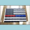 Banderas de pancarta Suministros festivos para fiestas Jardín en casa 3 tipos 90X150 cm Blueline Policía de EE. UU. Bandera de línea azul delgada de 3X5 pies Negro Dhgoz