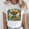 Mulheres impressas de abelha flor fofa tees de moda cartoon roupas femininas de manga curta Tops Ladies Camiseta gráfica