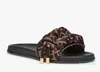 Été Large Bande Plat Diapositives De Luxe Designer Sandales Pantoufles Motif Mode Classique Top Qualité En Cuir Italie Cordon Appartements Chaussures 35-40