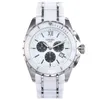 Nouveaux hommes montre à quartz en céramique blanche bicolore en acier inoxydable cadran arrière argent mains chronograph2442271x