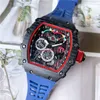 2022 Fiber 3 Pins Watch Top Clock Male Silicone Strap Sports Quartz armbandsur Mäns stora urtavla kronografklockor