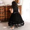 Vestidos de menina adorável flor de meninas de flor de meninas preto bebê criança roupas de batismo de flores artesanais tutu vestidos de bola de aniversário