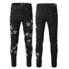 Amirir Jeans Mens Bikers Ripped Bikers en détresse Jeans de luxe Jeans Slim Fit Motorcycle Biker Denim For Men Black 776