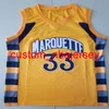 Üniversite Marquette Altın Basketbol 33 Butler Jersey Dwyane Wade 3 Erkekler Dikişli Siyah Sarı Üniformalar En Kaliteli
