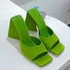 Sandals Famous Designer Women Summer Luxury Slippers Genuine Leather Solid Color Square Toe Fashion High Heels Slideshow Women Sexy Banquet Shoes Perfect Box 35-42