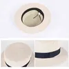 2021 new women039s hat Straw Sun Breathable Large Brim Summer Boater Beach Ribbon Round Flat Top Hat For Women4267654