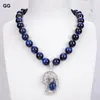 Pendentif colliers bijoux 18 "rond naturel bleu oeil de tigre chapelet collier ras du cou CZ pour les femmes pendentif