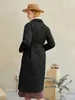 Cotton padded long winter coat female Casual pocket sash women parkas High street tailored collar stylish overcoat 220801