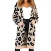 Vinterkvinnor Tröja tjock långärmad Leopardtryck Lady Sticked Cardigan Coat för utomhus