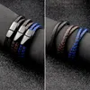 Bracelets porte-bonheur Punk personnaliser nom noir/marron/bleu/café Bracelet en cuir tressé pour hommes gravé en acier inoxydable femmes bijouxCharme