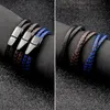 Charm-Armbänder Punk Anpassen Name Schwarz/Braun/Blau/Kaffee Geflochtenes Lederarmband Für Männer Gravierte Edelstahl Frauen SchmuckCharm