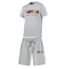 Casual Male Sports Set TRAPSTAR Printed Short Sleeve Tracksuit Men's Brand 2 Pcs Cotton T-Shirt Short Pants Set 220610