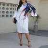 プラスサイズのドレス女性 2022 夏インクプリントラウンドネックエレガントなパーティードレスファッション長袖カジュアルミディ 4XL 5XLPlus