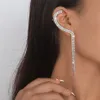 Dangle Lustre De Luxe Brillant Cristal Strass Long Gland Oreille Manchette Percé Clip Boucles D'oreilles Pour Les Femmes Mariée Tendance Coréenne Esthétique Wed Bijoux