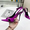 Mode Dernières 2022 Purple Satin bouche peu profonde sandales pointues luxe femmes ultra-haut talon boucle talon mince romain bout ouvert chaussures pour femmes