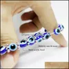Link Chain Bracelets Jewelry 2Pcs Evil Blue Eye Beaded Charm Stretch Bracelet 7 Chakras Gemstone Lava Stone Hamsa Hand Dh4Qc