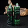 Zielony Ruby w Zoisite Crystal Tower Reiki Leinging Medytacja Chakra Próbka Ręcznie wykonane Points Room Decor Collection Massage Prezent