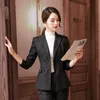 Kadınlar İki Parçalı Pantolon Yüksek Kaliteli Kumaş Zarif Ekose Bayanlar Ofis resmi işler Pantsuits Kadınlar Çalışıyor Blazers Giyer