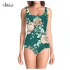 est мода зеленые листья 3D принт цельный купальник для девочек купальный костюм без рукавов тонкий сексуальный женский пляжная одежда купальники 220617