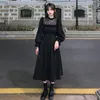 QWEEK GOTHIC BLACK Kant Jurk Dames Casual Elegante Partij Midi Ruffle Lange Mouw Jurk Emo Y2K Goth Clothes Spring Robes 220317