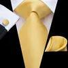 Silk Men Tie Set Bloemgele goudbanden en zakdoeken Cufflinks Mens Wedding Party Pak Fashion Neck C-3053