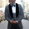 African Men Suits 3 Pieces Groom Wear Dots Wedding Tuxedos Stylish White Shawl Lapel Formal Business Suit Jacket+Vest+Pants Slim Fit Male Prom Party Blazer