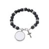 Großhandel 4 Farben Sublimationsarmband Wärmeübertragung Anhänger Rosenkranz Perlenarmband Kreuz Jesus Metallanhänger DHL F0608X26