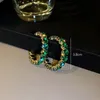 Hoop Huggie Gold Color Green Diamond Oval 925 Silver Needle Strass Ear Studs Orecchini stile coreano Orecchini donnaHoop