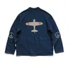 Giacche da uomo Giacca da uomo Japan Kapital Tinta unita Stampa Retro Aircraft Anti War Blue Dye Taoist Robe Jacket Giacca da uomo e da donna lunga