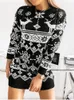 Casual O-Neck Long Sleeve Christmas Sweater Dress Sexy Bodycon Women Dress Fashion Snowflake Elk Jacquard Mini Dresses 220317