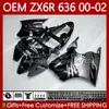 Corpo iniezione per KAWASAKI NINJA ZX 6R 600 CC 6 R ZX-636 ZX636 ZX6R Fiamme nere 00 01 02 Carrozzeria 133No.70 ZX600 ZX 636 600CC ZX-6R 2000 2001 2002 ZX-600 00-02 Carenature OEM