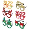 Glitter Christmas Glasses Decoration 2022 2023 Holiday Glass Frame Xmas Decorazioni per la casa Regali F0722