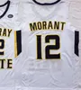 NCAA Murray State Racers Ja Morant College Jerseys 12 Basquete Marinha azul Branco Amarelo Cor da equipe All Stitched University Breathable For Sport Fans de boa qualidade