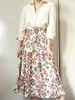 Юбки французский элегантный цветочный принт с плиссированной длинной юбкой Женщины 2022 Летняя весенняя мода высокая талия A-Line Midi Office Ladykirts
