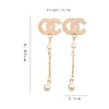 18K Gold Plated Luxury Brand Designers Double Letters Stud Dangle Hoop Geometric Famous Women Long Eardrop Crystal Rhinestone Pearl Chain Earring Wedding Jewerlry