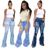 Byxor plus size african kvinnors mode trasiga koppar jeans smala blossade