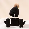 Bérets bébé hiver tricoté chapeau bonnet mitaines et cercle écharpe cou ensemble pompon tricot gants bonnet pour enfants tout-petits garçons fillesbérets