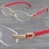 Säljer trä Rimless Metal Genomsnitt Ramar Designer 1164 Grain Micro-Paved Diamond Set Glasögon Röd Trä Optiska Män Kvinnor 18K Guldglasögon Framlös Ram