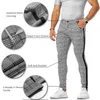 Męskie Streetwear Chinos Plaid Casual Spodnie Fitness Mężczyźni Skinowy Dolny Jogger Spodnie dresowe Moda Spodnie Pasek Tor 220325