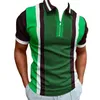 Europe and America Stripe Splice Golf Polos T-shirt For Men Slim Fit Zipper Lapel Designer Polyester Cotton Polo T Shirts PLS2