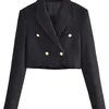 TRAF Женский модный твидовый укороченный пиджак, винтажное пальто с длинными рукавами и пуговицами спереди, женская верхняя одежда Chic Veste Femme 220812