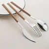 Imitation Wood Handle Cutlery Set Western Stainless Steel Tableware Set 6/12/20/24/30Pcs Kitchen Knife Fork Spoon Dinnerware Set 220623