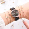 Montres-bracelets 5pcs Set Top Style Mode Montre Femme Luxe Bracelet En Cuir Analogique Quartz Montre-Bracelet Dames Femmes Robe Relogio MujerWrist