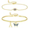 Bracelets de cheville mauvais œil pour femmes, plaqué or 14 carats, chaîne de cheville ajourée, pendentif hexagonal initial Az, bijoux cadeaux pour filles