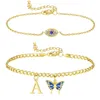 Anklets Evil Eye Ankelarmband för kvinnor 14K Guldpläterad skiktad ankel Openwork Hexagon Pendant Initial AZ Girls Jewelry Gifts