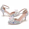 Chaussures de mariage en or champagne talon talon sandales d'été de fleur de fleur de la cheville